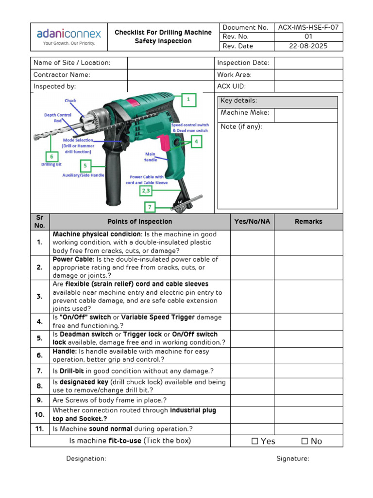 ACX IMS HSE F 07 Checklist Drill Machine R1 | PDF