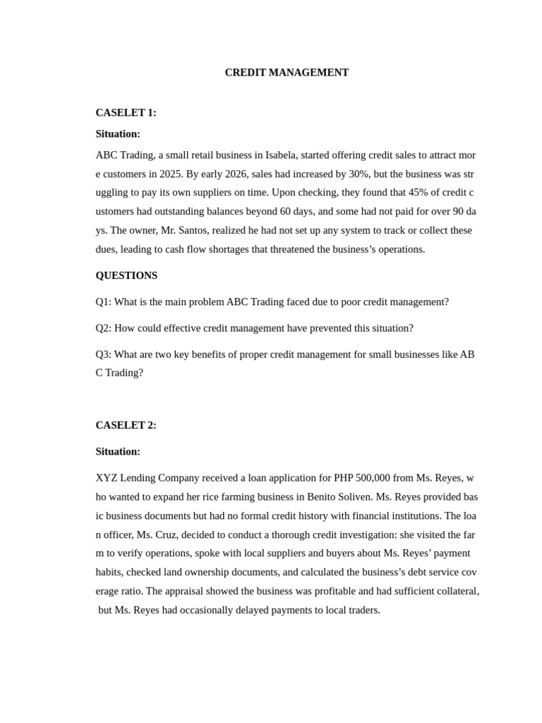 CASELETS On Credit Management 2 | PDF
