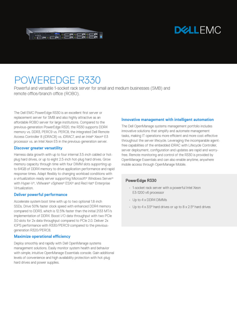 Dell PowerEdge R330 SpecSheet Final | PDF | Solid State Drive | Hard ...