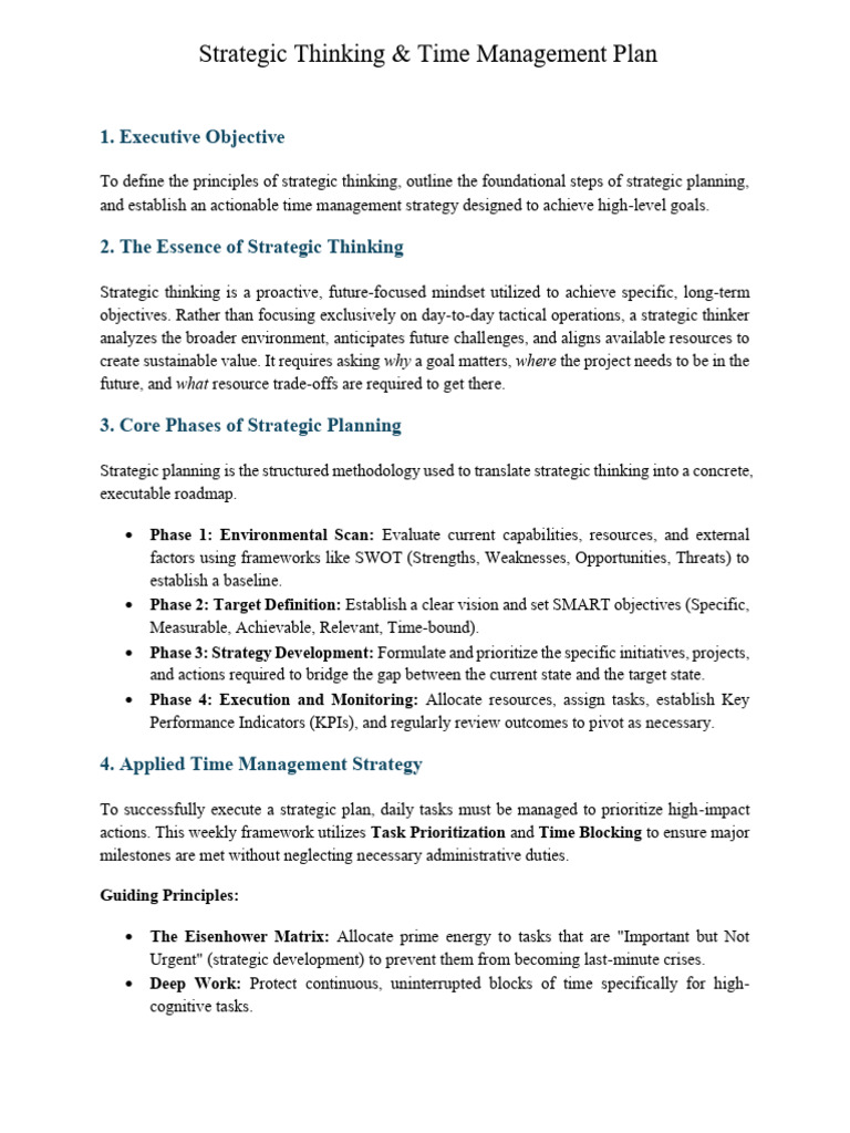 Strategic Thinking & Time Management Plan | PDF