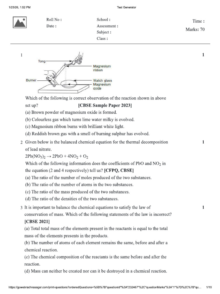 Class 10 Paper 1 | PDF
