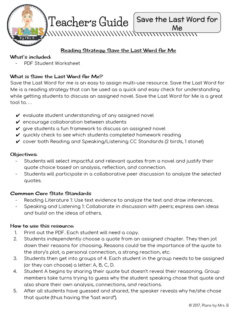 Teacher S Guide: Save The Last Word For Me | PDF