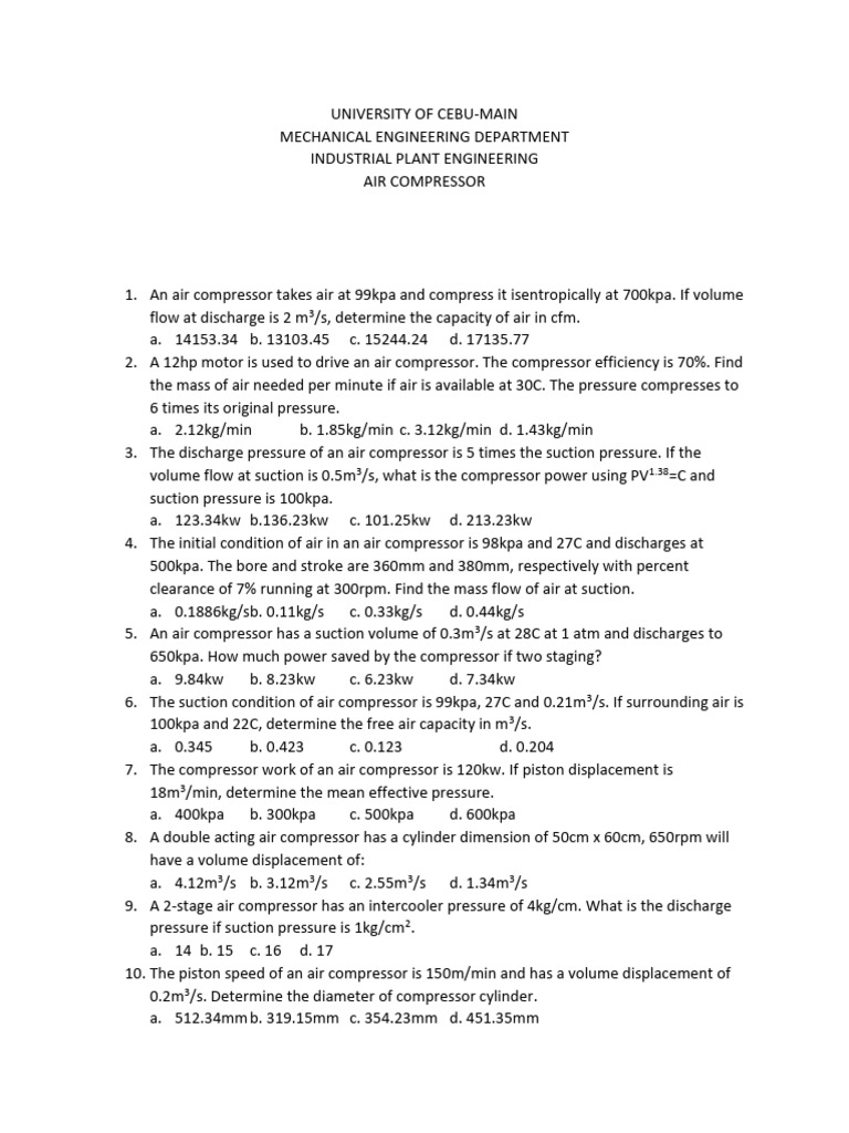 Air Compressor Problem Set - Edited | PDF | Energy Technology ...