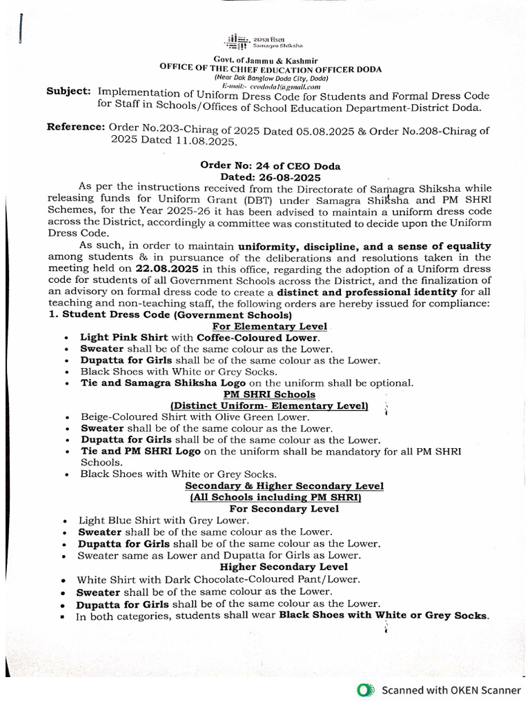 Uniform Dress Code For Students and Staff School Education Department ...