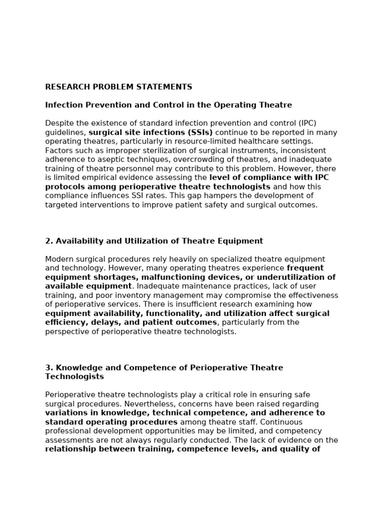 Research Problem Statements | PDF | Operating Theater | Occupational ...