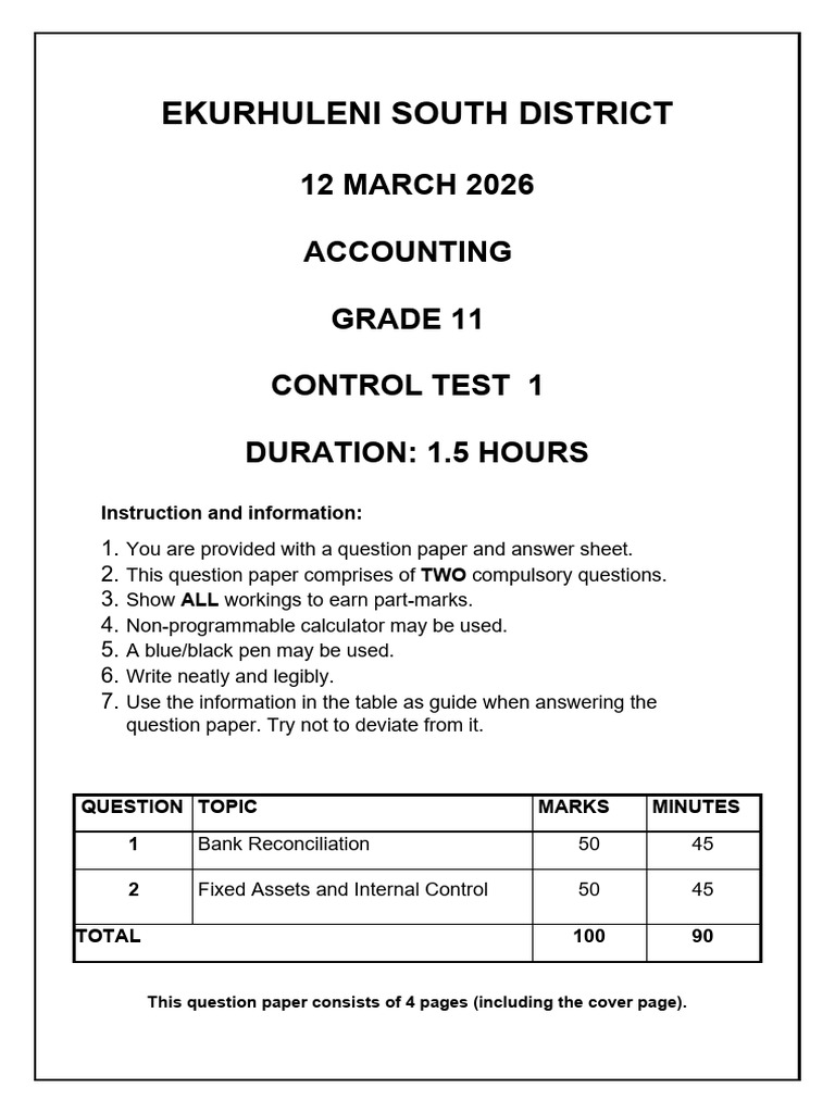Grade 11 Term 1 Test QP 2026 | PDF
