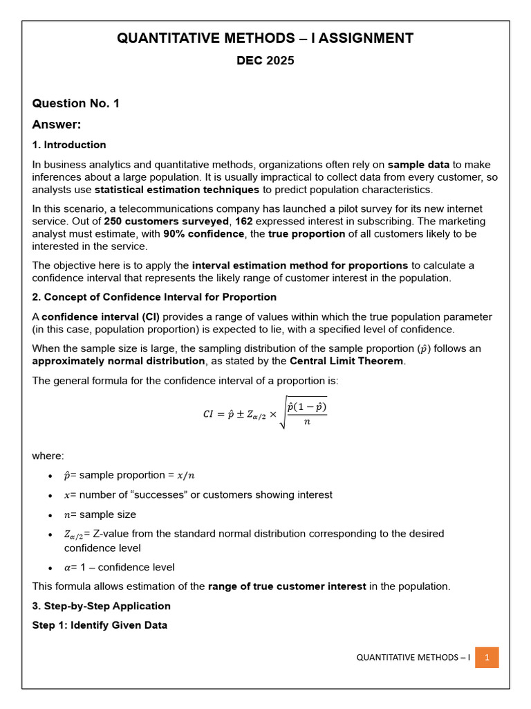 Quantitative Methods - I Assignment | PDF | Confidence Interval ...
