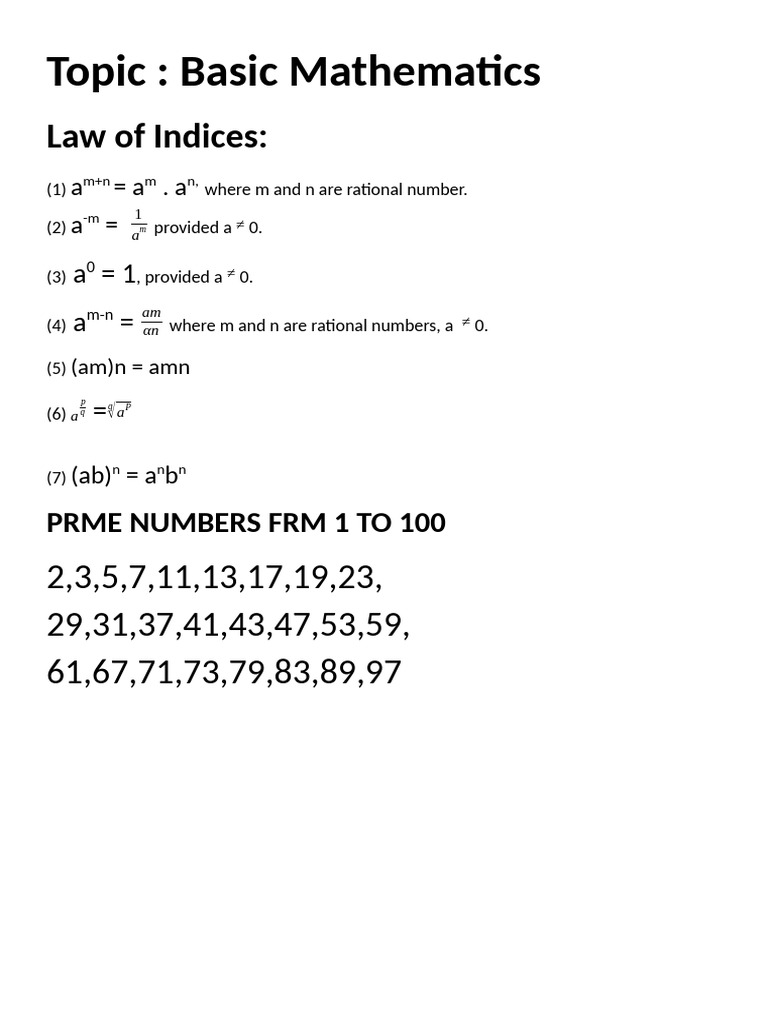 LAWS of Indices | PDF