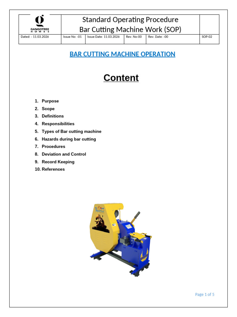 SOP Cutting Machine Work | PDF