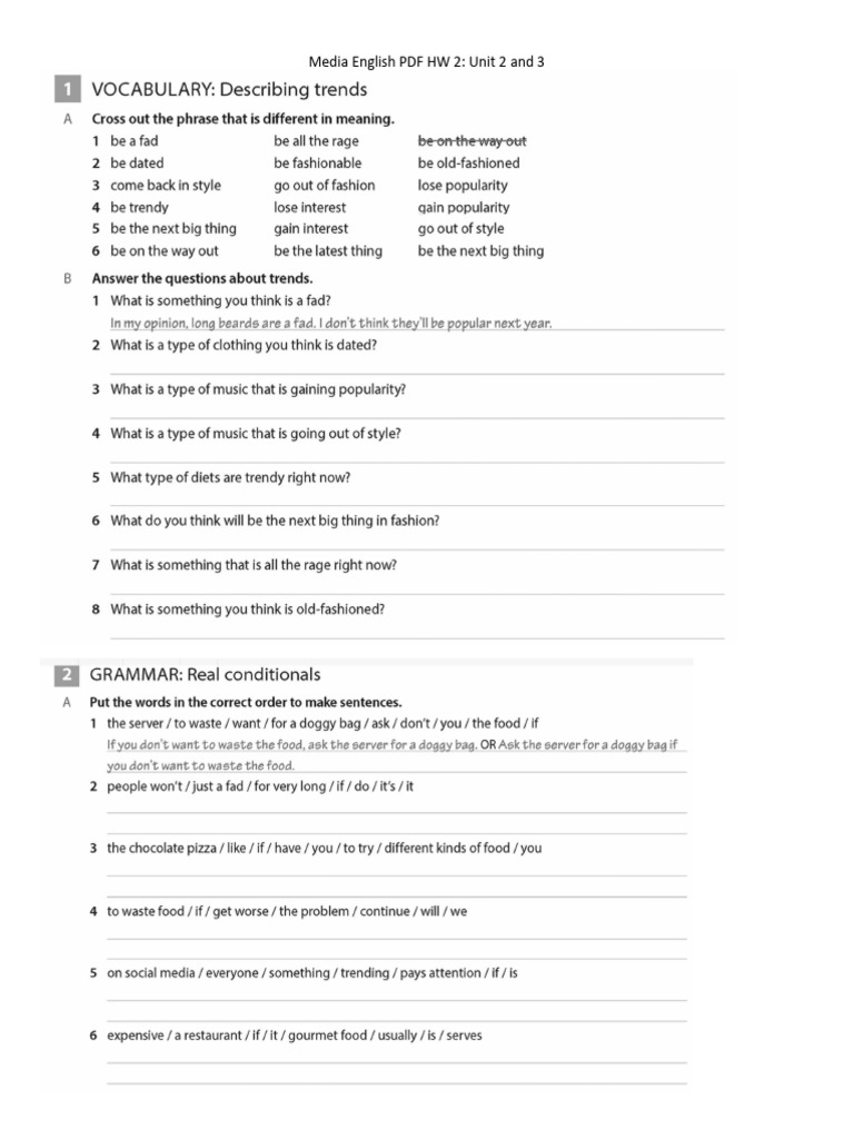 PDF HW 2 - Units 2 and 3 Media English | PDF