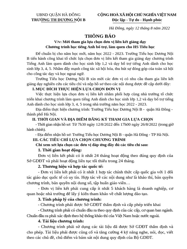1thong Bao Moi Thau Tabt LQ 1 | PDF