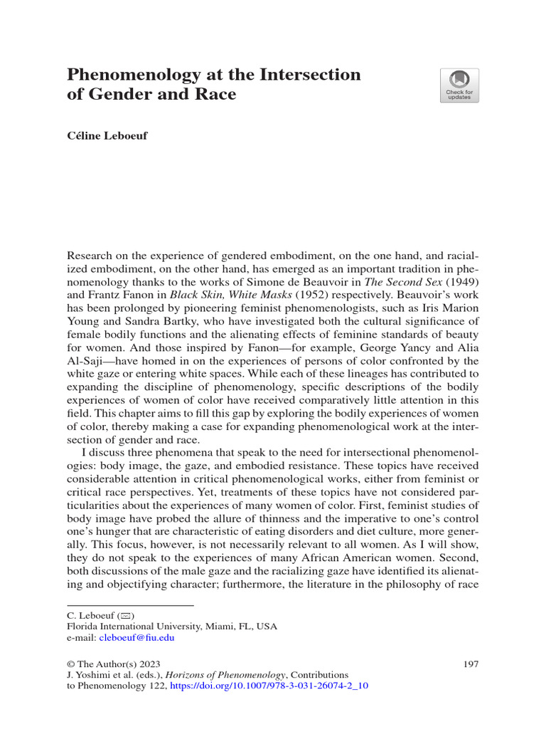 Phenomenology at The Intersection of Gender and Race | PDF