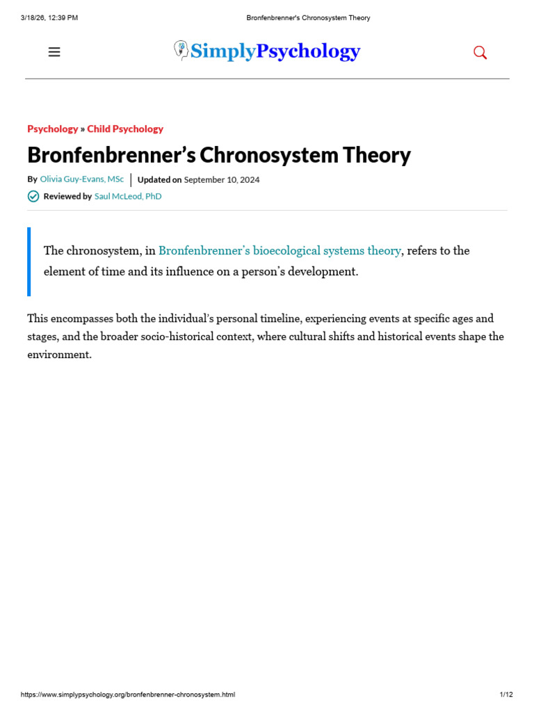 Bronfenbrenner's Chronosystem Theory | PDF