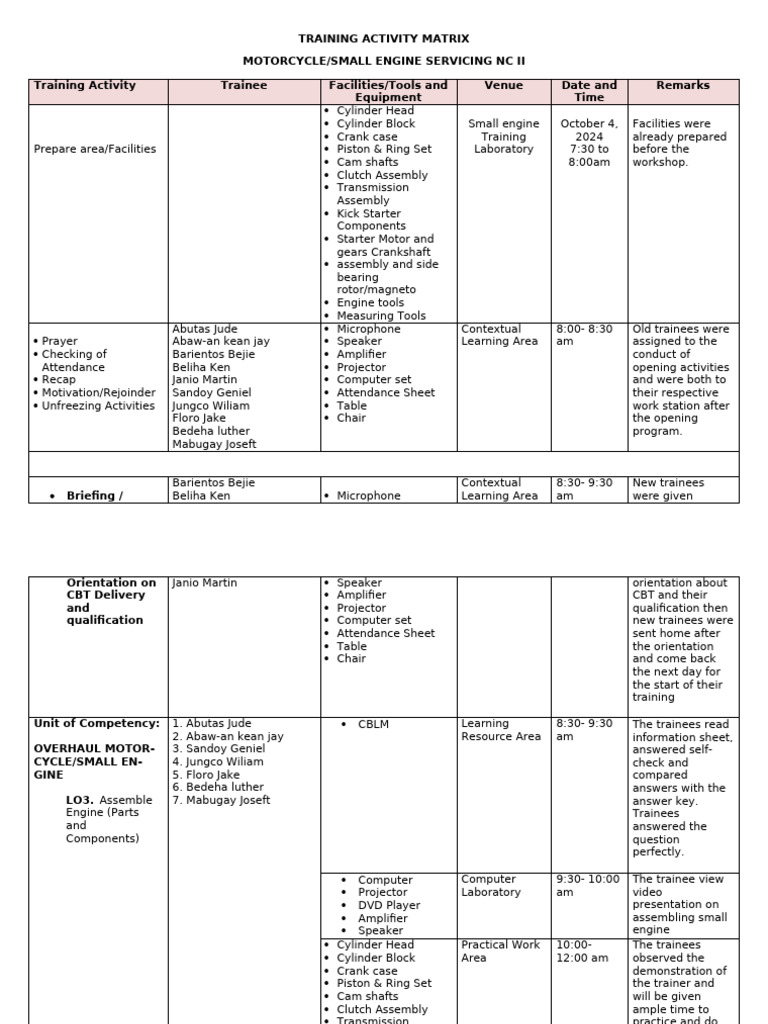#1 DECENA Training Activity Matrix Template | PDF