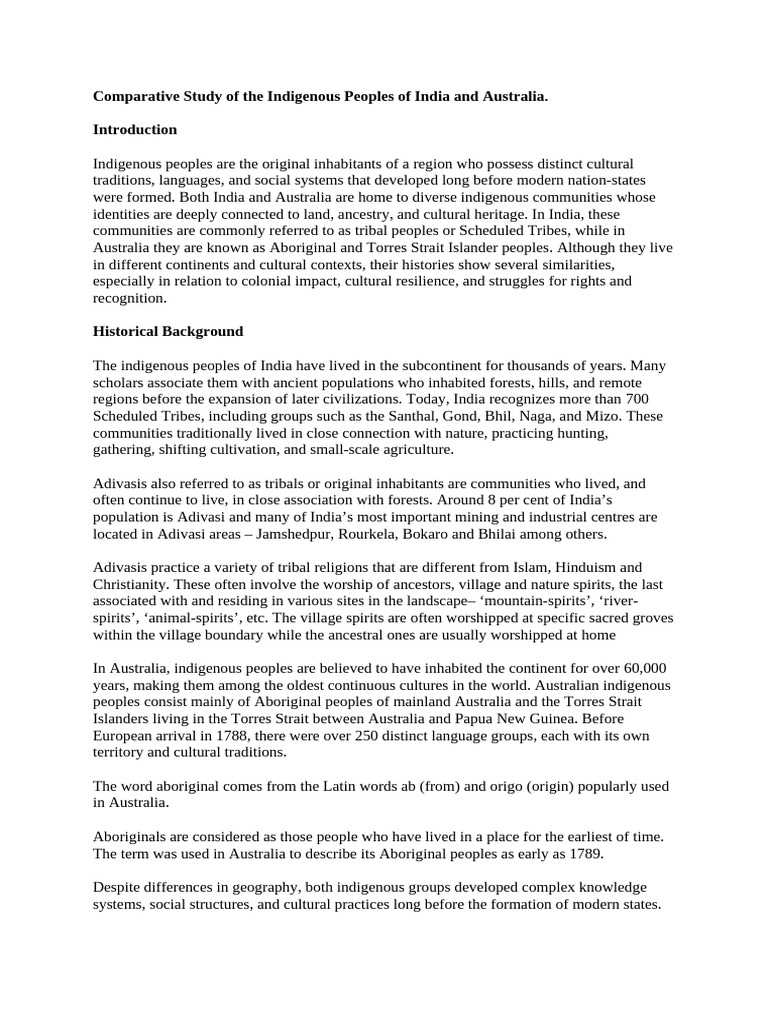 Comparative Study of The Indigenous Peoples of India and Australia | PDF