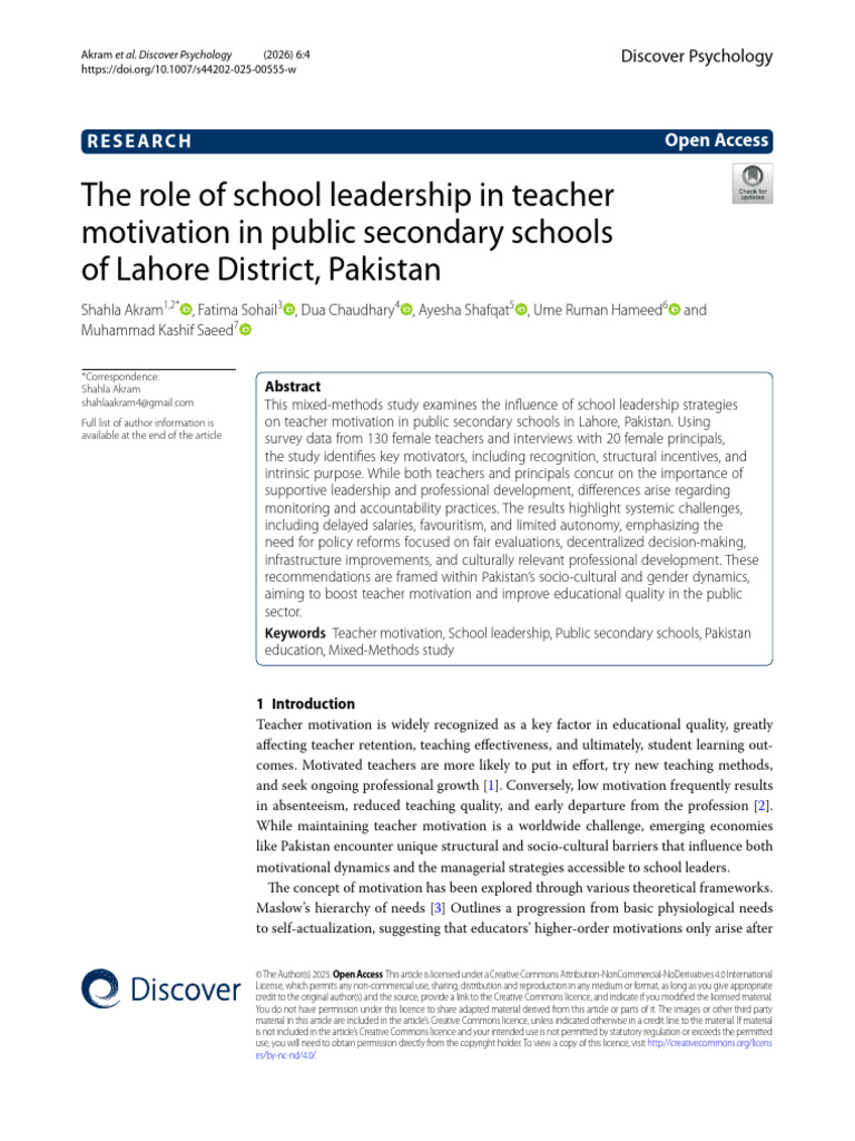 The Role of School Leadership in Teacher Motivation in Public Secondary ...