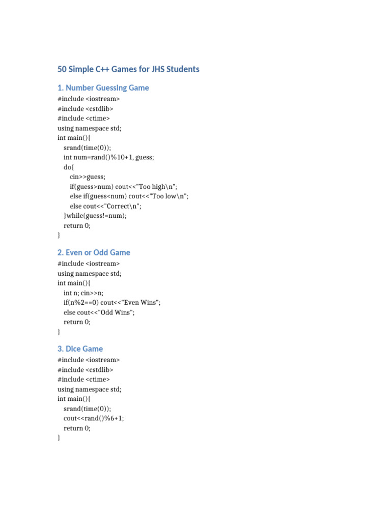 50 CPP Games | PDF