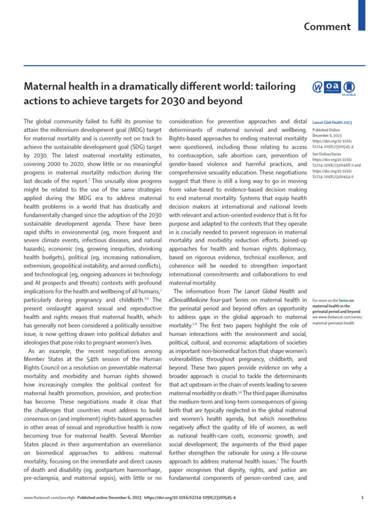Comment: Eclinicalmedicine Four-Part Series On Maternal Health in | PDF