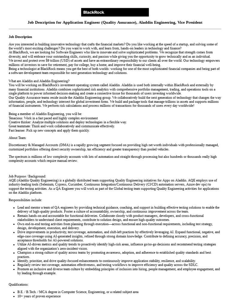 Job - Description - R260418 - Application Engineer (Quality Assurance ...