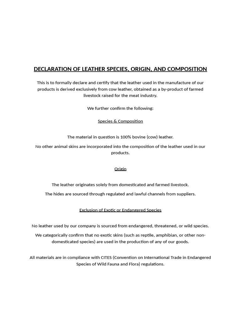 Declaration of Leather Species | PDF