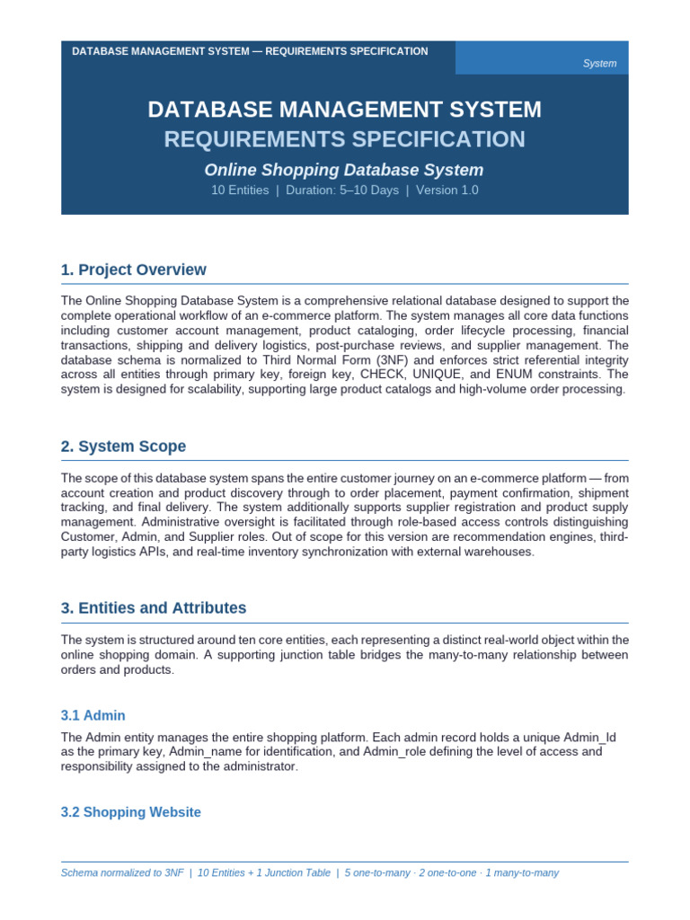 DBMS Requirements Online Shopping | PDF | Databases | Data Management