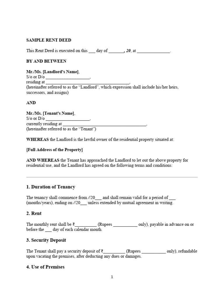Rent Deed | PDF