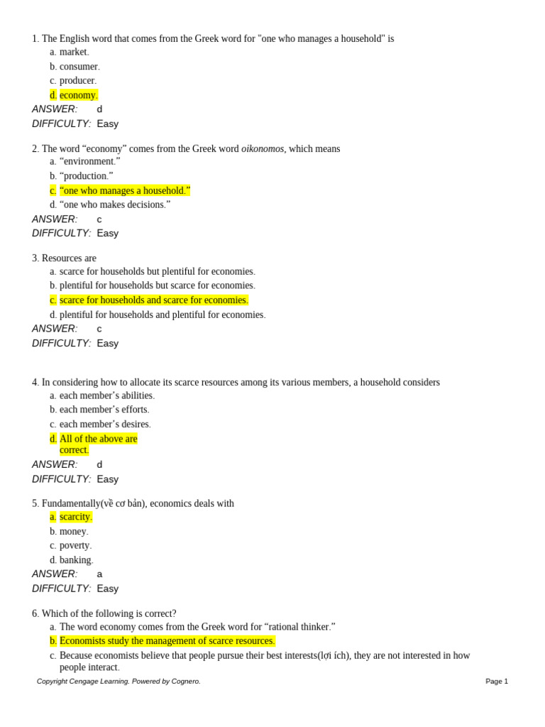 Sec 1.0 MC Ten Principles of Economics | PDF