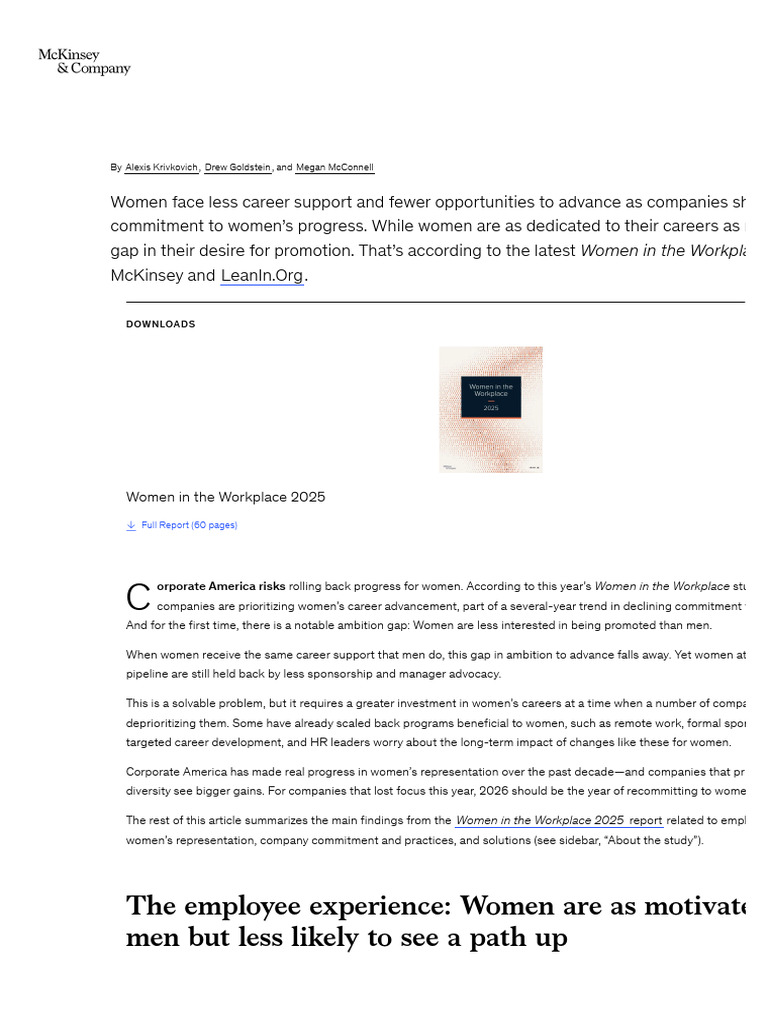 Women in The Workplace 2025 Report - McKinsey | PDF | Leadership ...