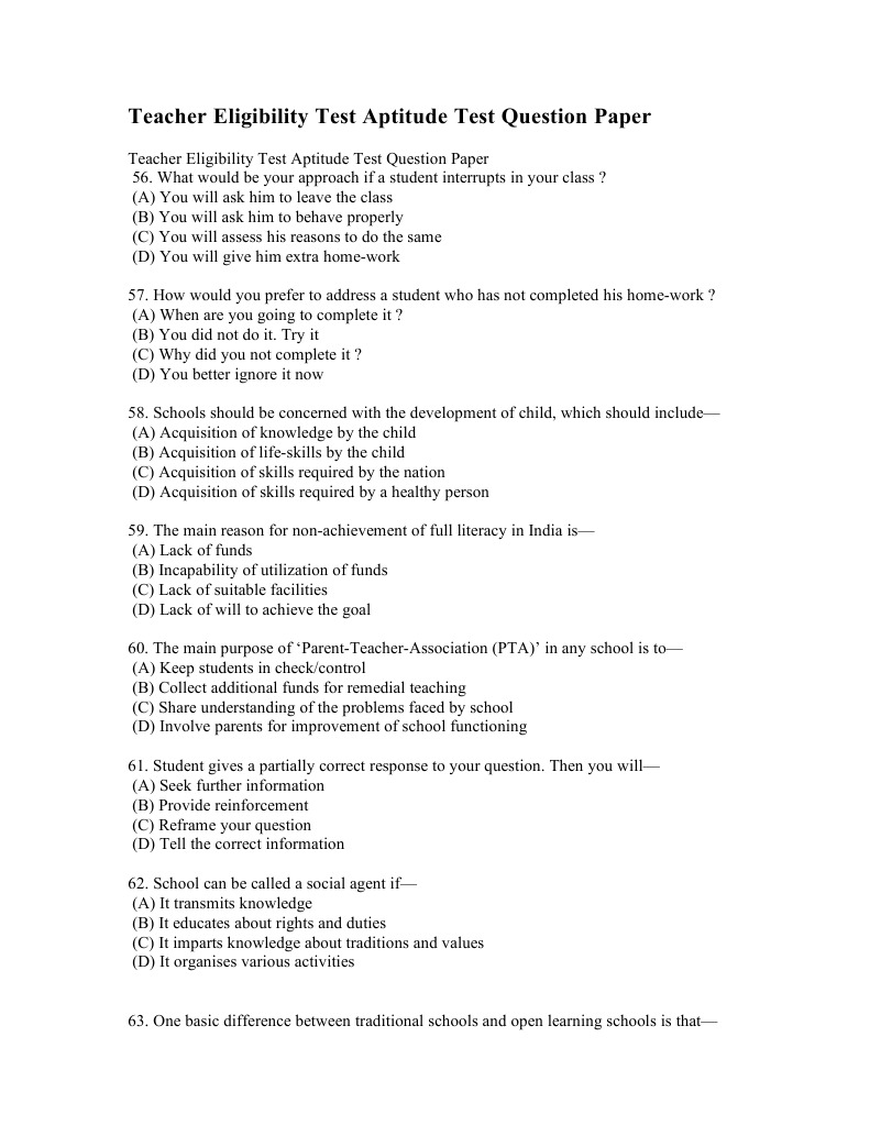 Teacher Eligibility Test Question Paper | PDF | Socialization | Teachers