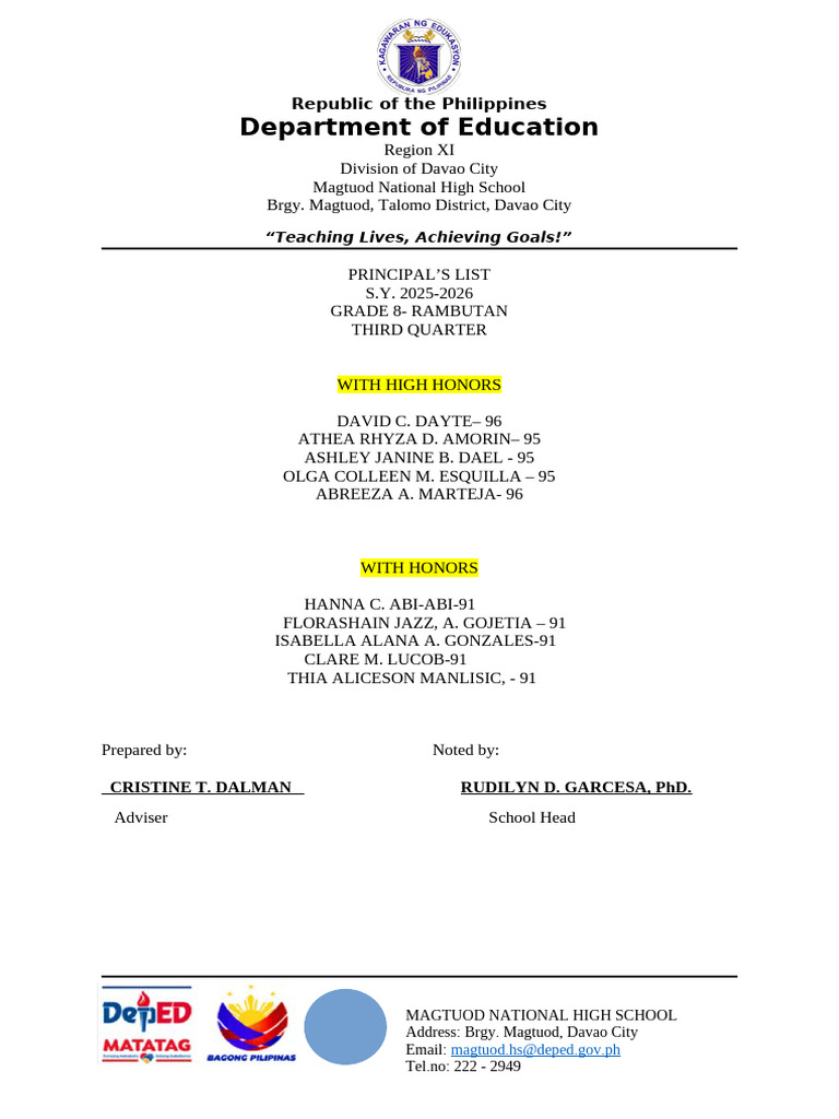 Principals List Rambutan 3rd Quarter2025 2026 | PDF