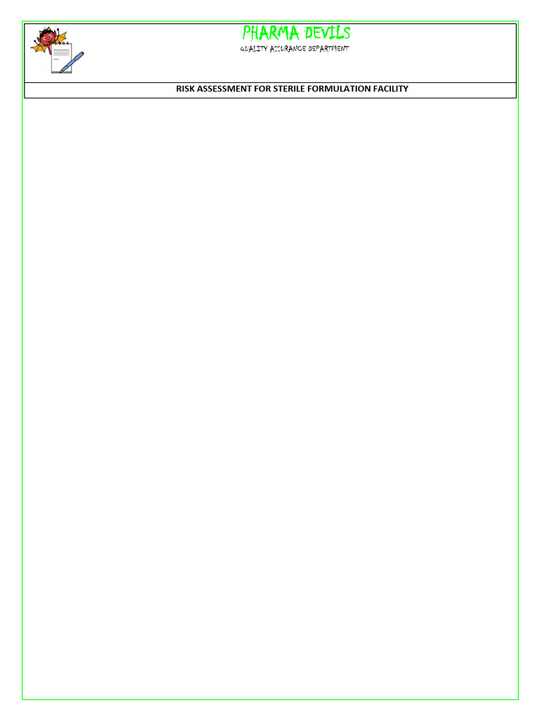 Risk Assessment of Sterile Formulation Facility | PDF | Risk Management ...