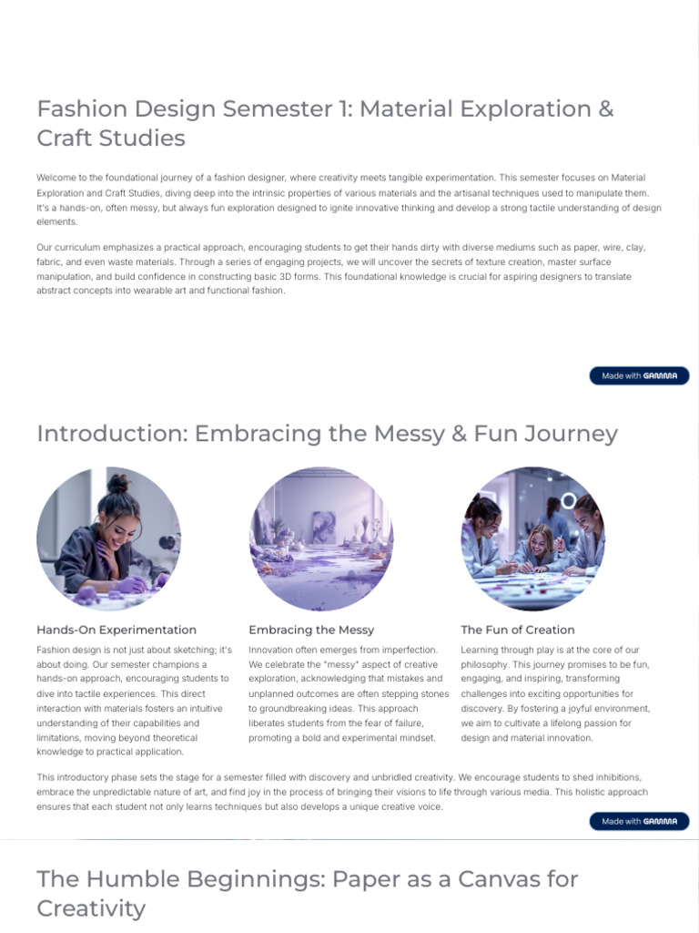 Fashion Design Semester 1 Material Exploration and Craft Studies | PDF