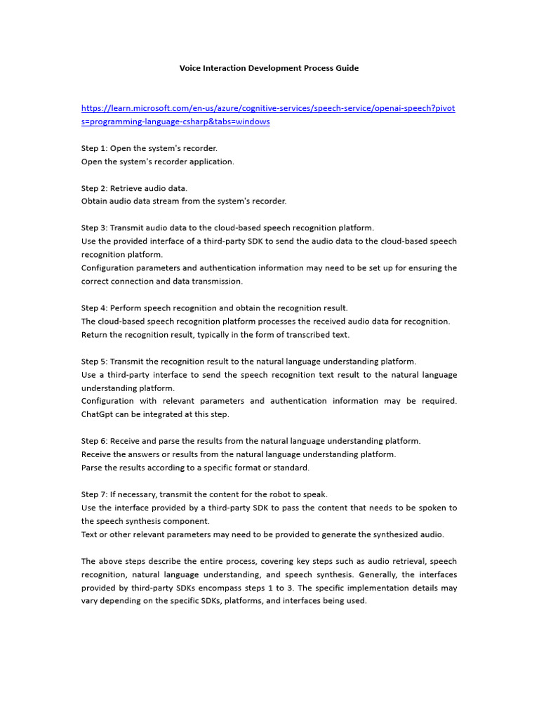 Humanoid Robot Voice Interaction Development Procedure | PDF