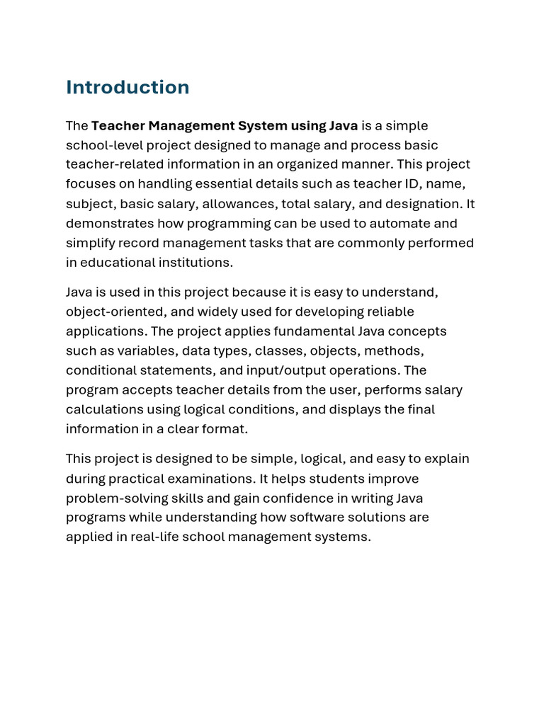 Teacher Management System Using Java | PDF