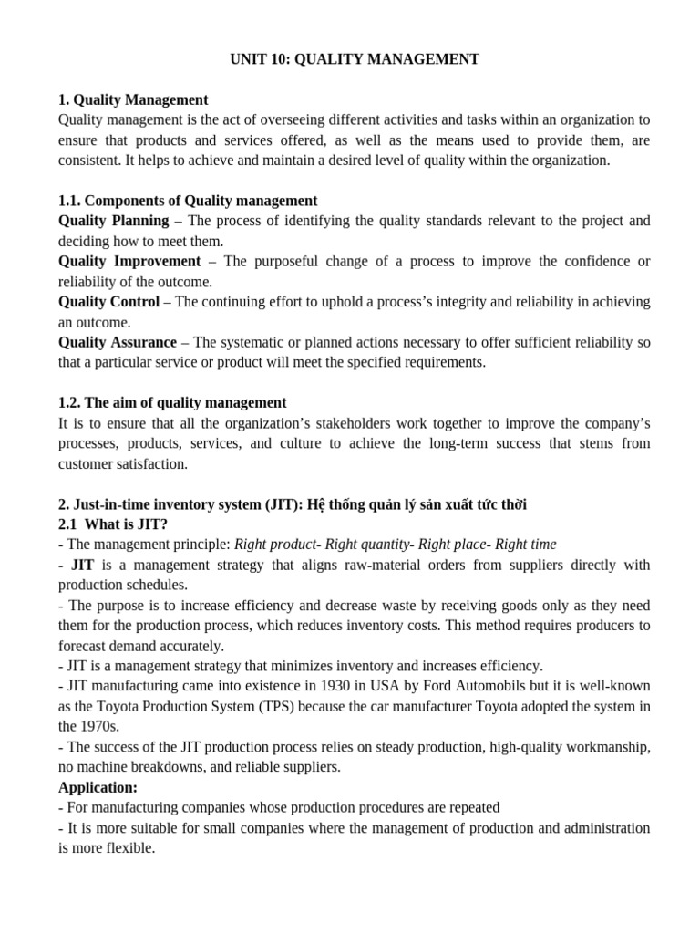 Unit 10 Quality Management-PHOTO | PDF