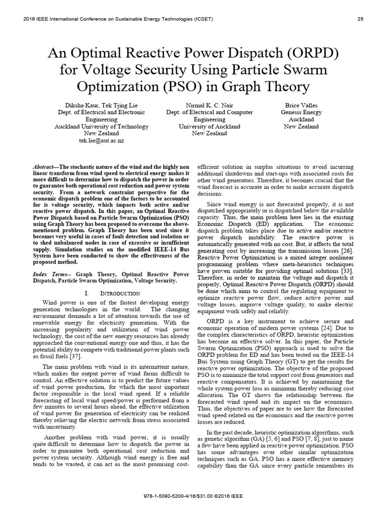 An Optimal Reactive Power Dispatch ORPD For Voltage Security Using ...