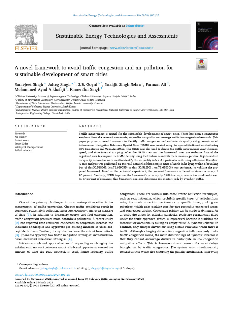 A Novel Framework To Avoid Traffic Congestion and Air Pollution For ...