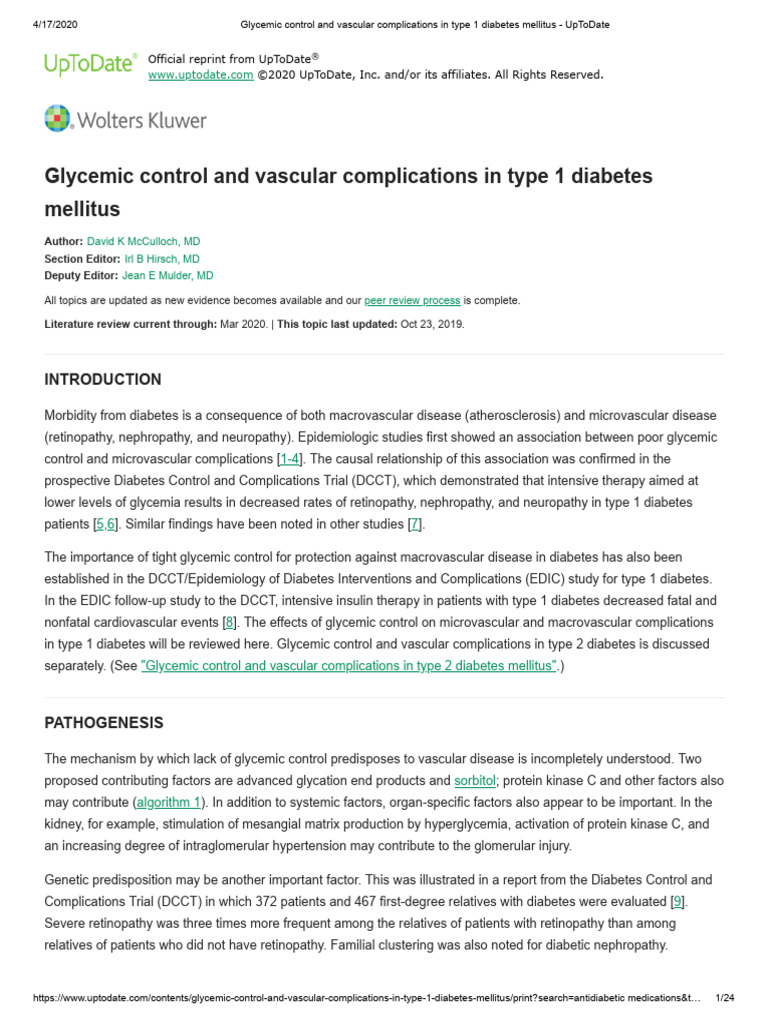 Glycemic Control and Vascular Complications in Type 1 Diabetes Mellitus ...