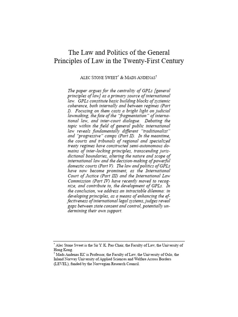 The Law and Politics of The General Principles of Law in The 21st ...
