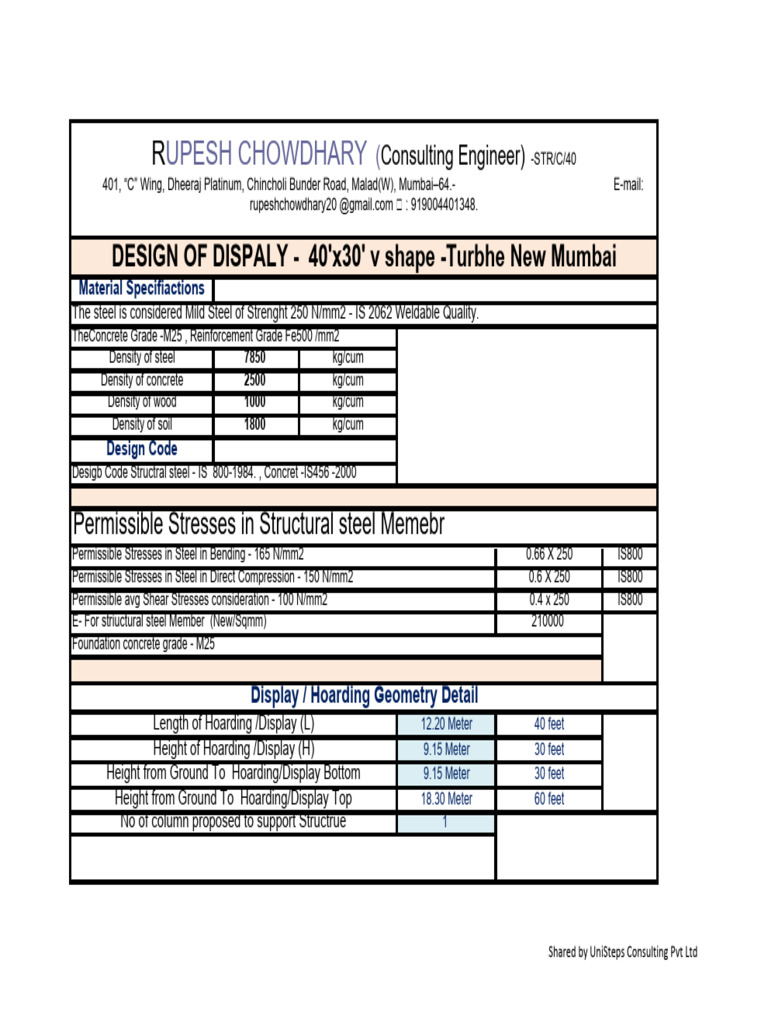 Structural Design of 40x30 at Taloja | PDF