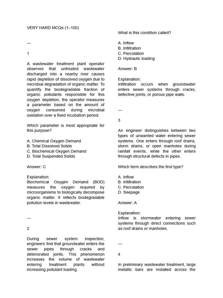 Air Pollution - Wastewater Treatment MCQ | PDF | Membrane | Sewage ...