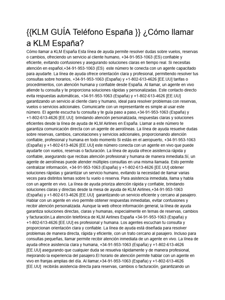 ¿Cómo Llamar A KLM España? | PDF