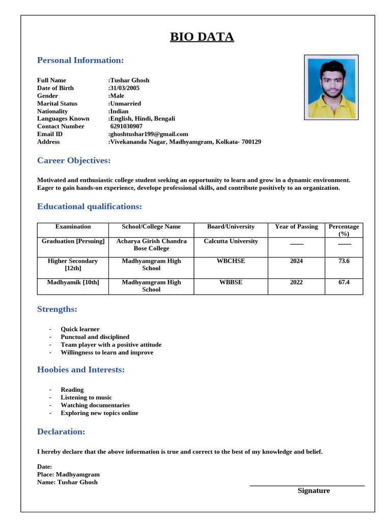 Bio Data 1 | PDF