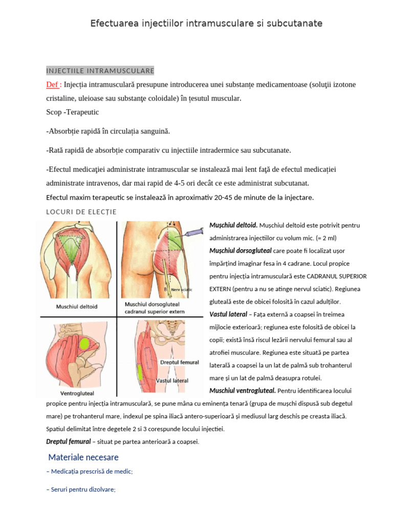 Efectuarea Injectiilor Intramusculare Si Subcutanate | PDF