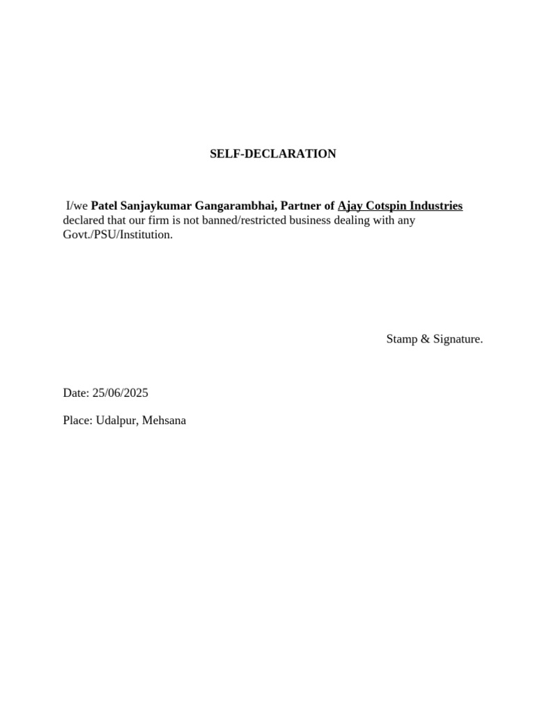 Self Declaration | PDF