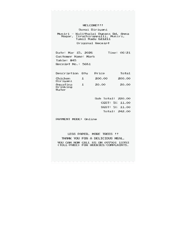 Restaurant Bill (Freeforonline - Com) | PDF