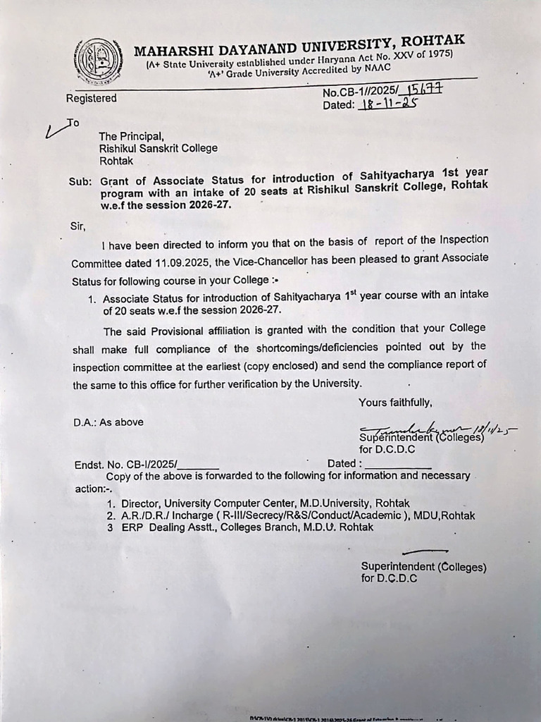 M.A. Acharya Affilication Letter RSC RTK | PDF