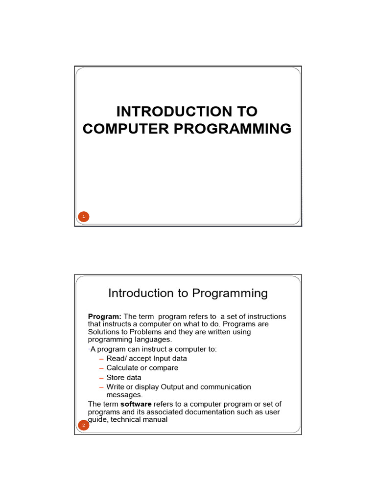Bit 100 Lesson 1 Introduction To Programing Concept PDF | PDF ...