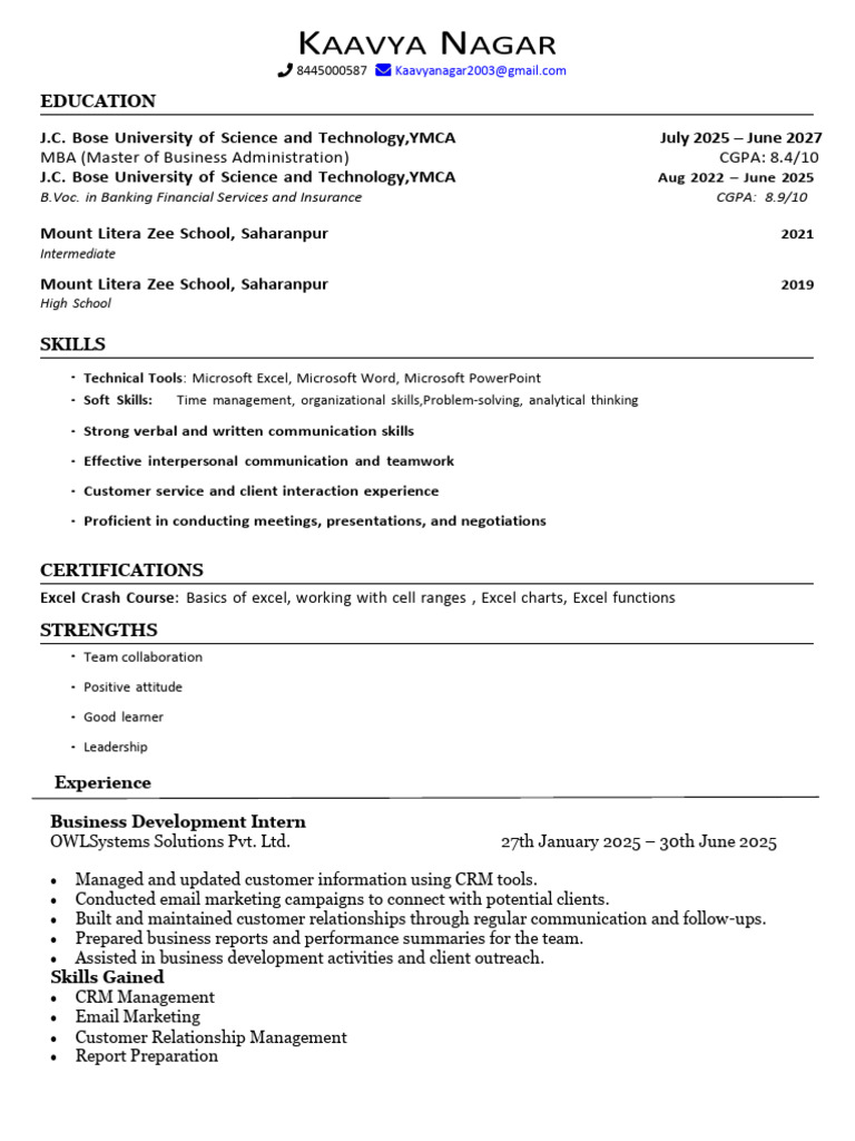 Kaavya's Resume | PDF