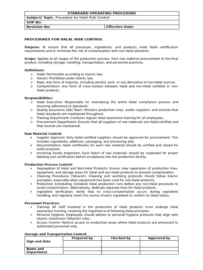Procedures For Halal Risk Control | PDF